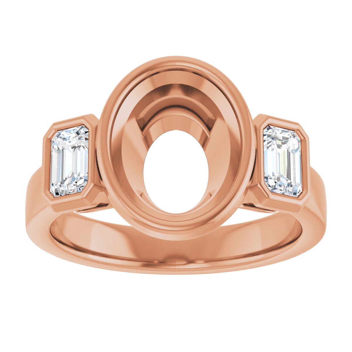 Oval Bezel-Set Three-Stone Engagement Ring Semi-Mount - gallery - Series 126961