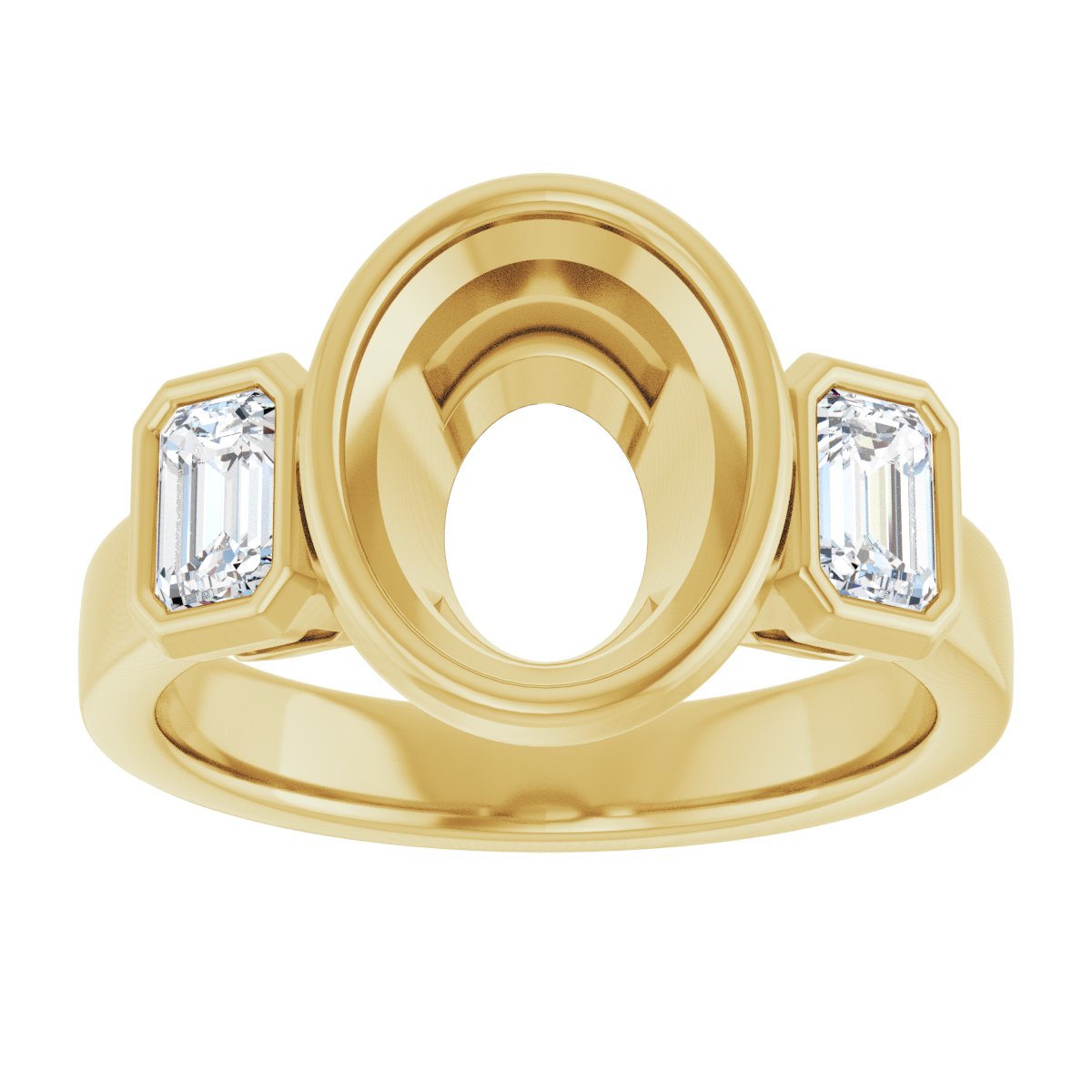 Oval Bezel-Set Three-Stone Engagement Ring Semi-Mount - gallery - Series 126961