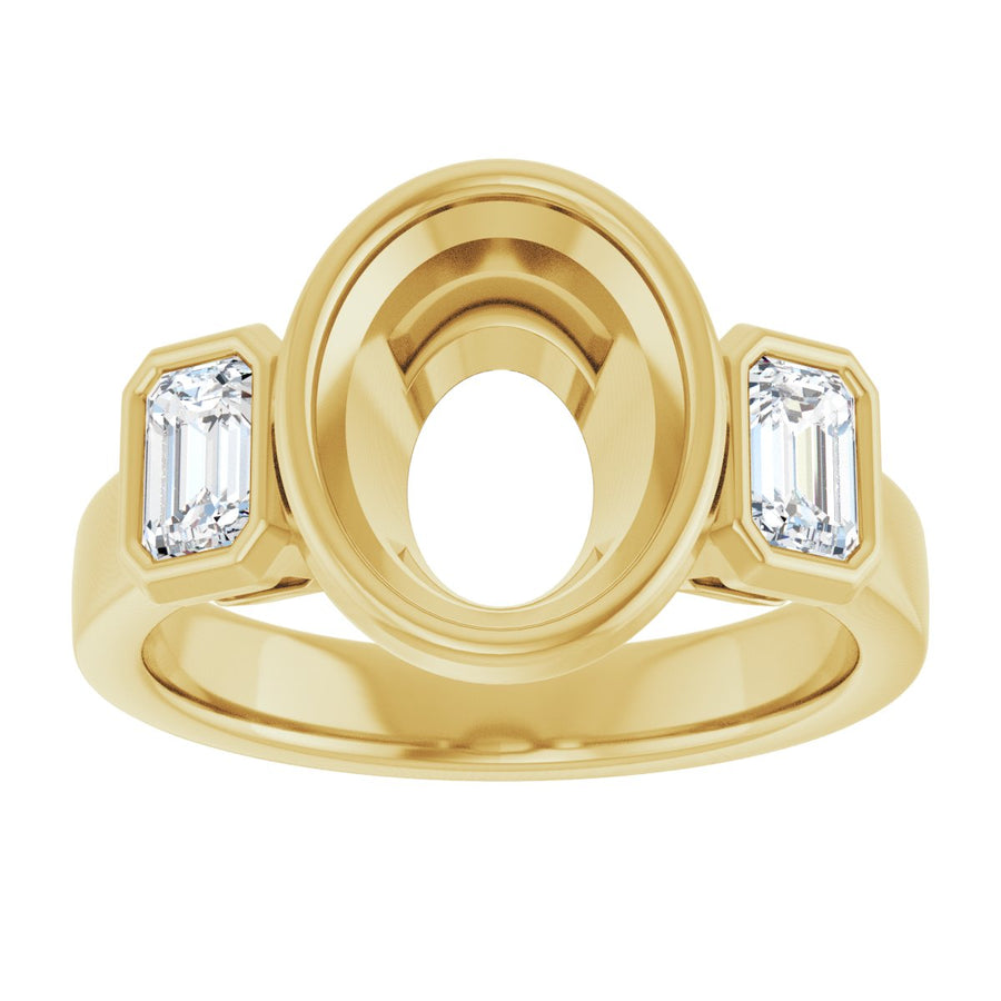 Oval Bezel-Set Three-Stone Engagement Ring Semi-Mount - gallery - Series 126961