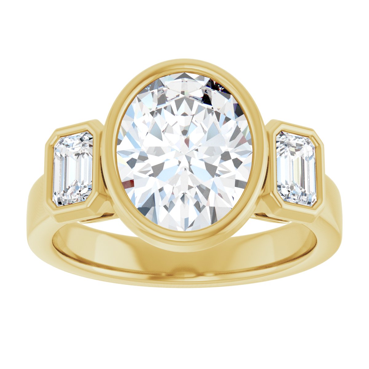 Oval Bezel-Set Three-Stone Engagement Ring Semi-Mount - gallery - Series 126961