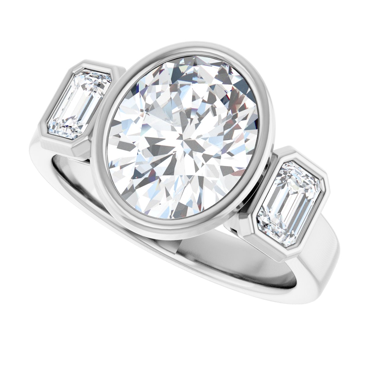 Oval Bezel-Set Three-Stone Engagement Ring Semi-Mount - gallery - Series 126961