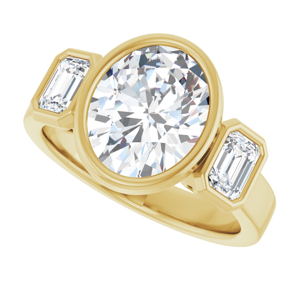 Oval Bezel-Set Three-Stone Engagement Ring Semi-Mount - gallery - Series 126961