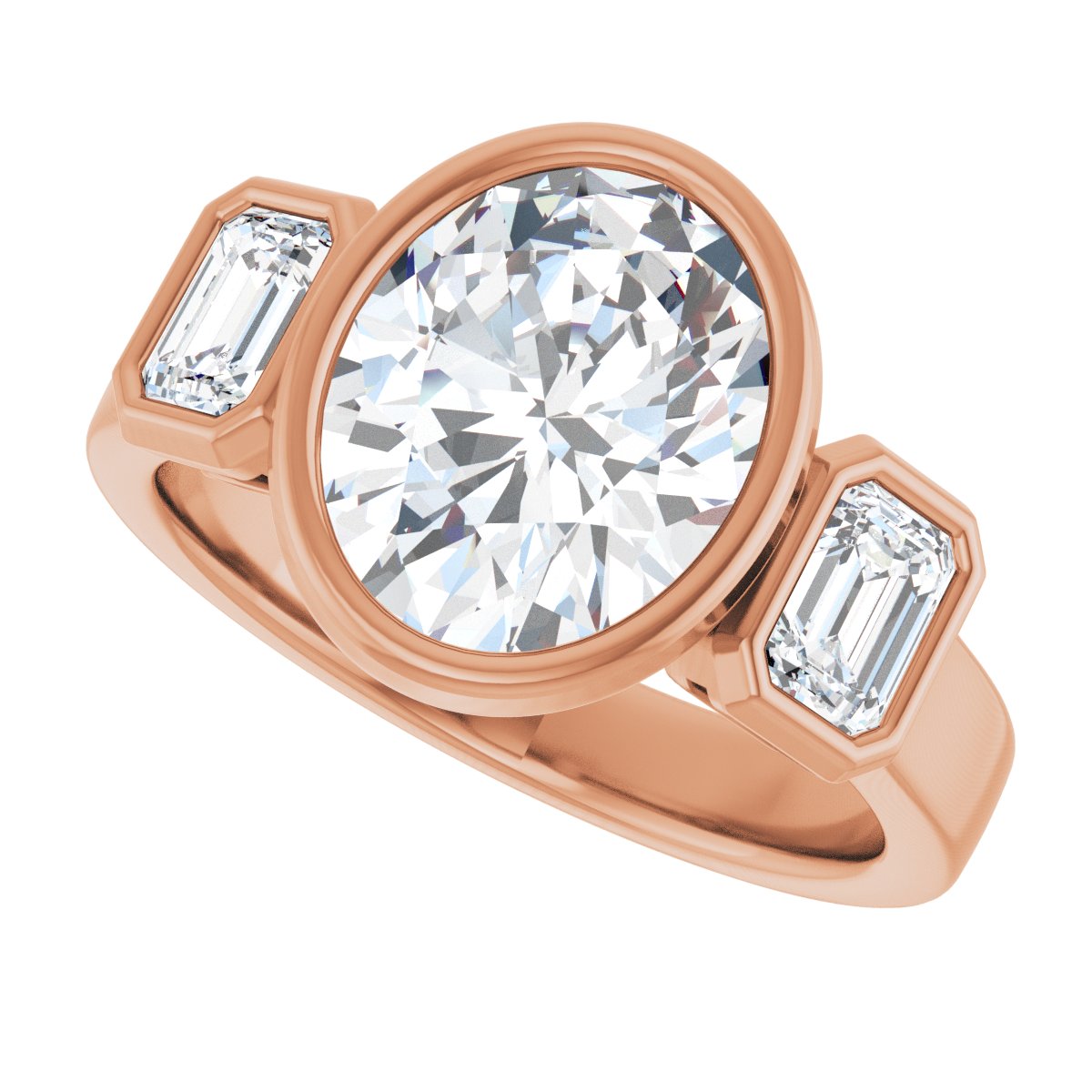 Oval Bezel-Set Three-Stone Engagement Ring Semi-Mount - gallery - Series 126961