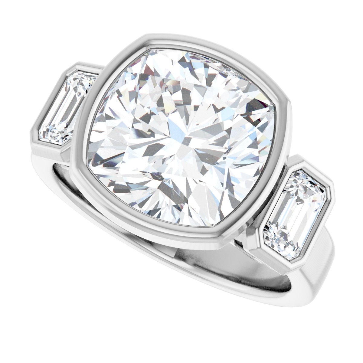 Cushion Bezel-Set Three-Stone Engagement Ring Semi-Mount - gallery - Series 126961