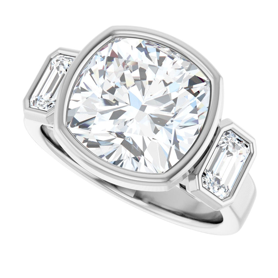 Cushion Bezel-Set Three-Stone Engagement Ring Semi-Mount - gallery - Series 126961
