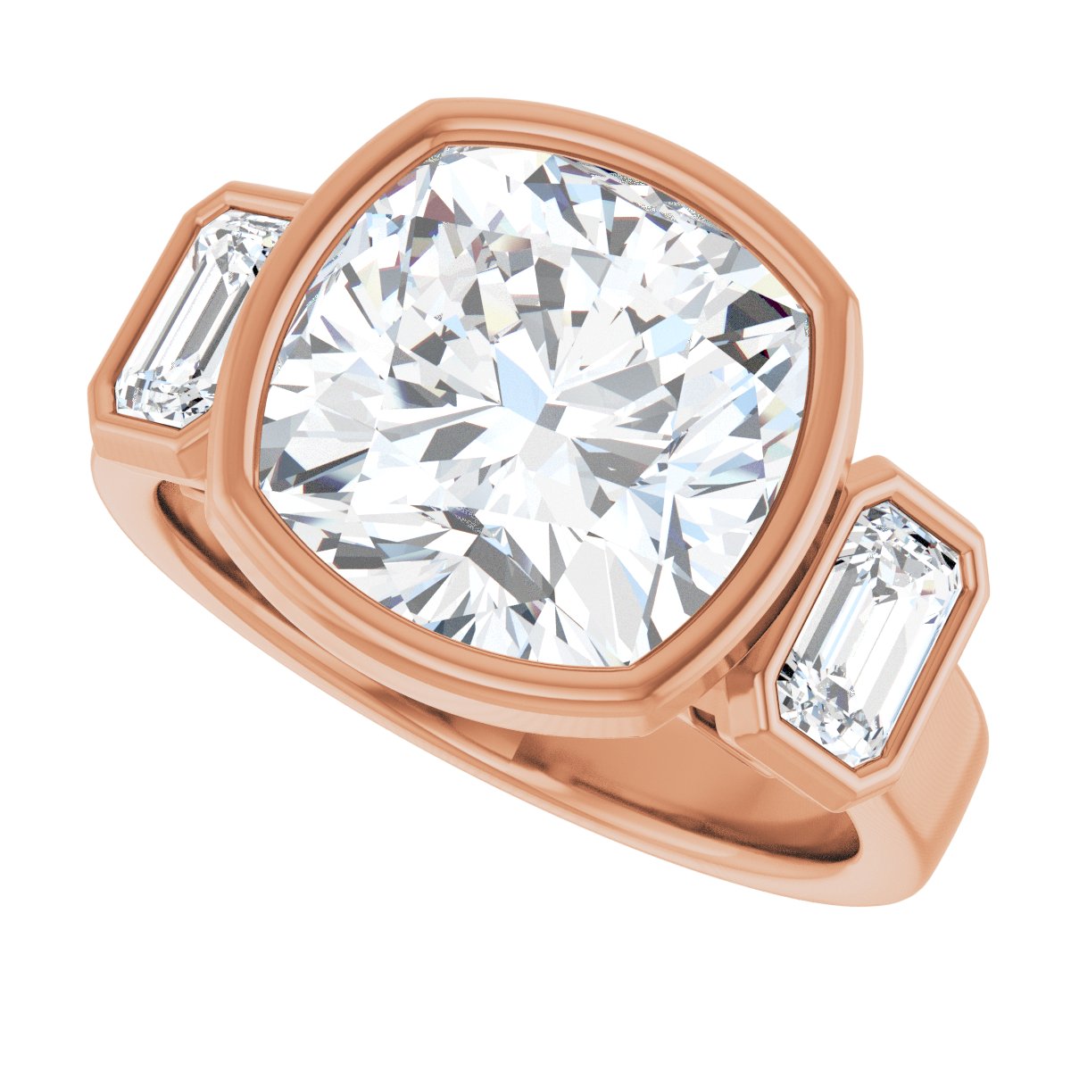 Cushion Bezel-Set Three-Stone Engagement Ring Semi-Mount - gallery - Series 126961