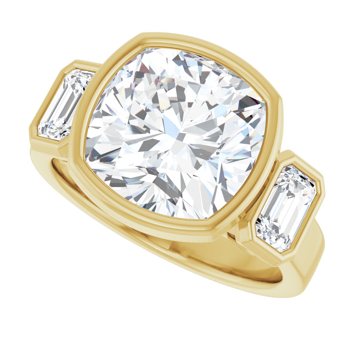 Cushion Bezel-Set Three-Stone Engagement Ring Semi-Mount - gallery - Series 126961