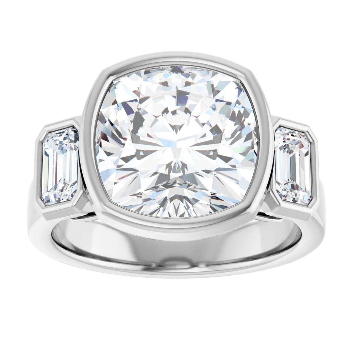 Cushion Bezel-Set Three-Stone Engagement Ring Semi-Mount - gallery - Series 126961