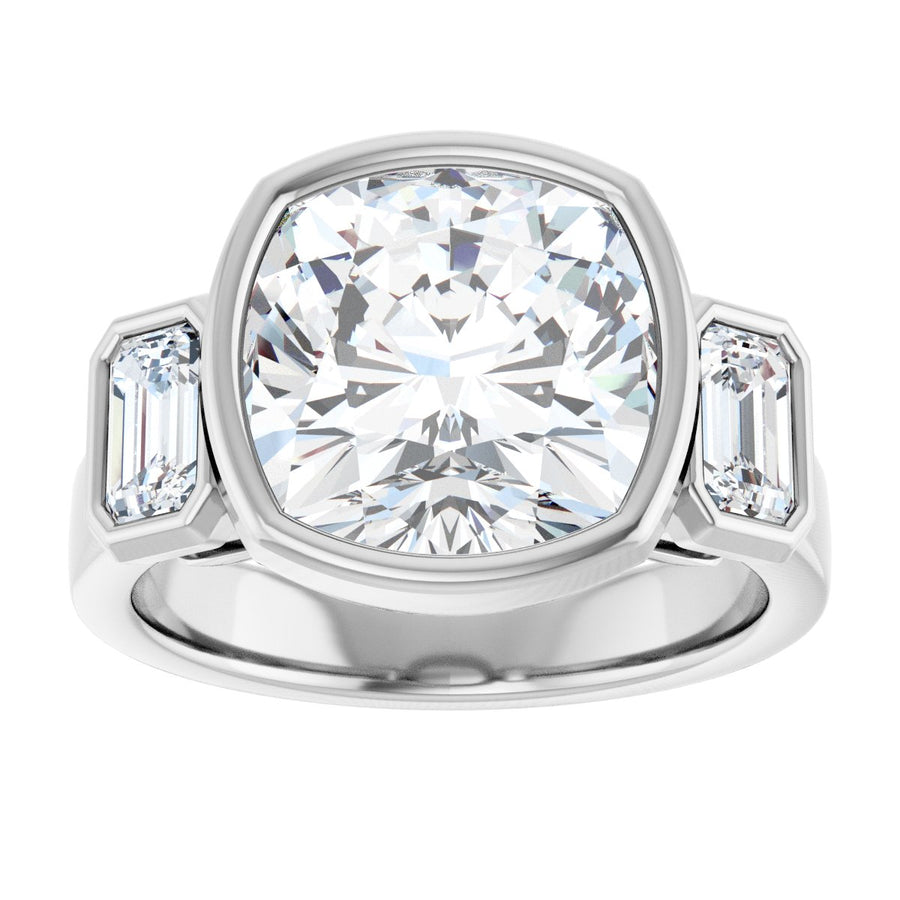 Cushion Bezel-Set Three-Stone Engagement Ring Semi-Mount - gallery - Series 126961