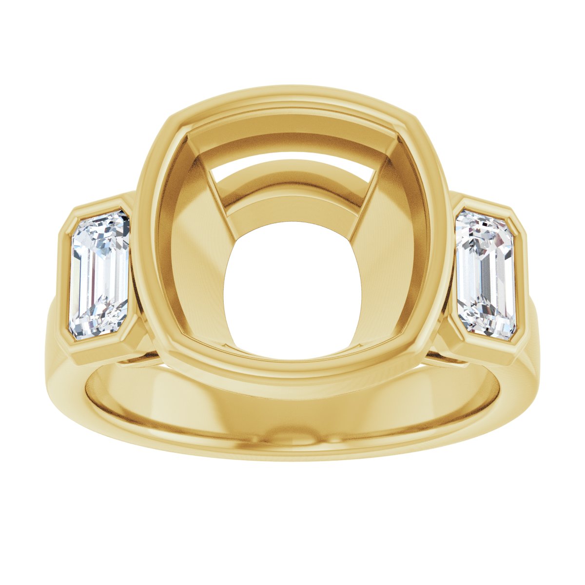 Cushion Bezel-Set Three-Stone Engagement Ring Semi-Mount - gallery - Series 126961