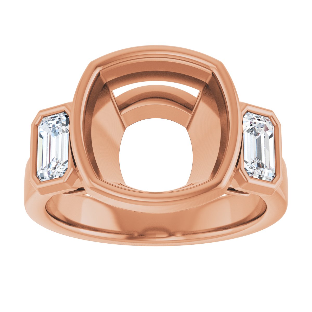 Cushion Bezel-Set Three-Stone Engagement Ring Semi-Mount - gallery - Series 126961
