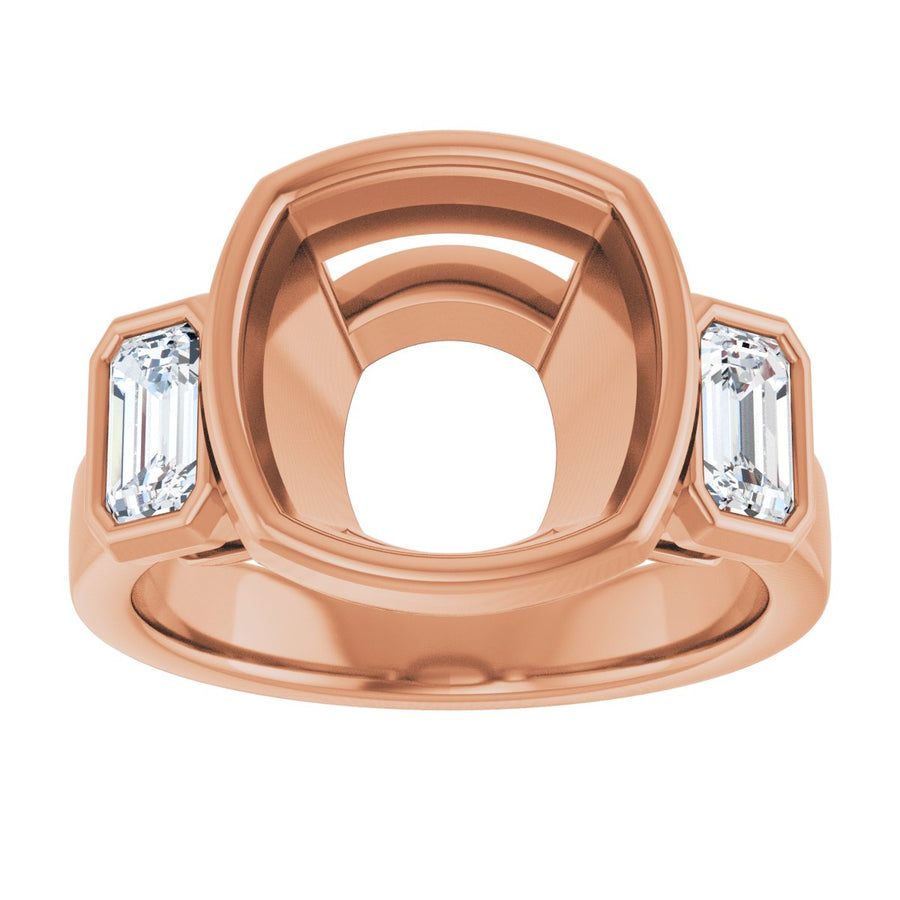 Cushion Bezel-Set Three-Stone Engagement Ring Semi-Mount - gallery - Series 126961