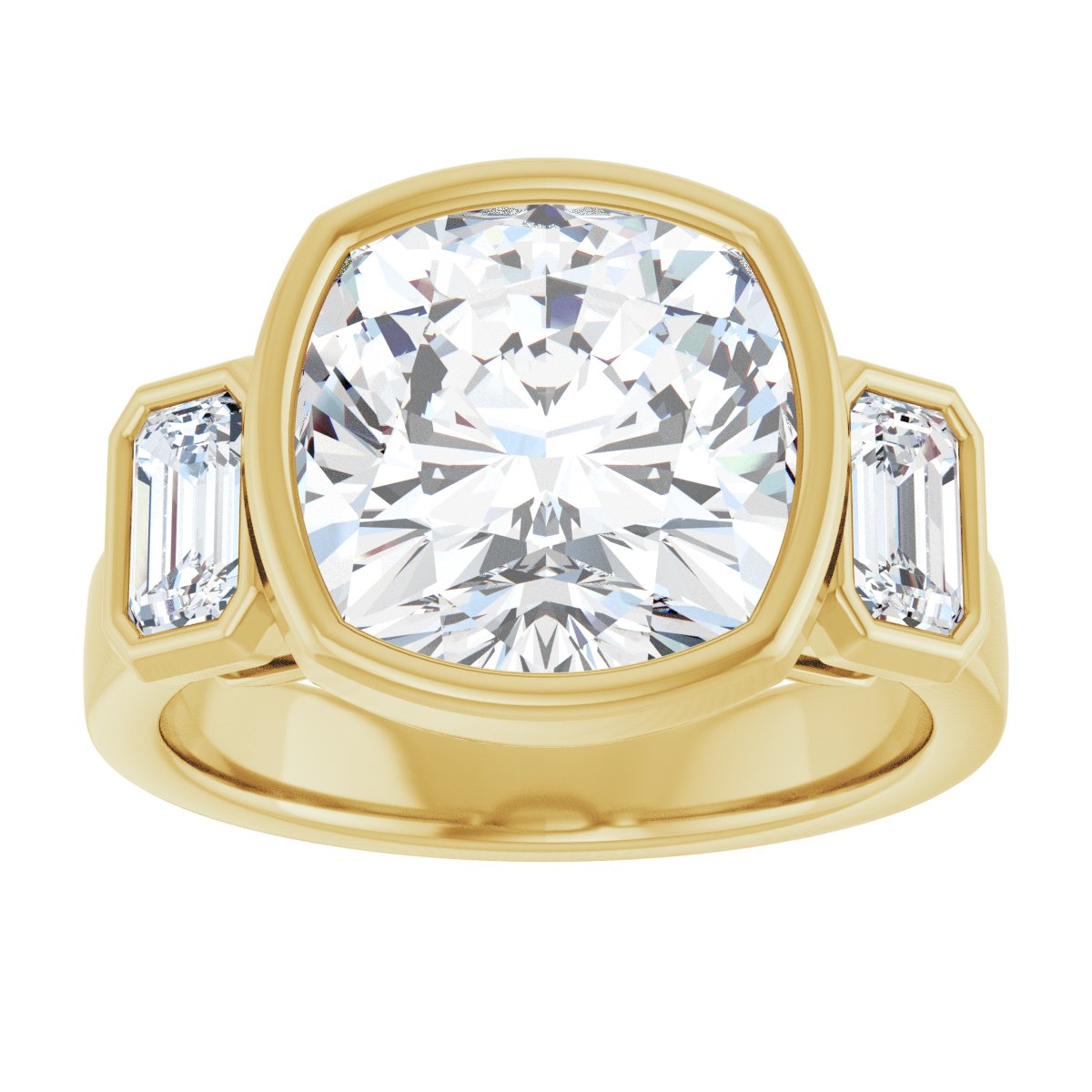 Cushion Bezel-Set Three-Stone Engagement Ring Semi-Mount - gallery - Series 126961