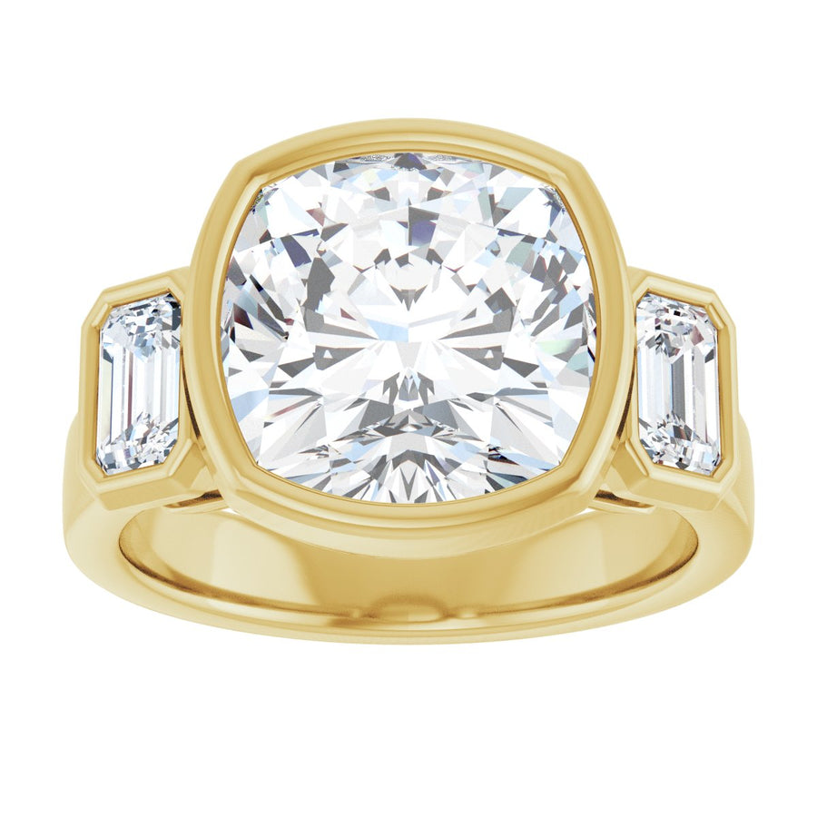 Cushion Bezel-Set Three-Stone Engagement Ring Semi-Mount - gallery - Series 126961