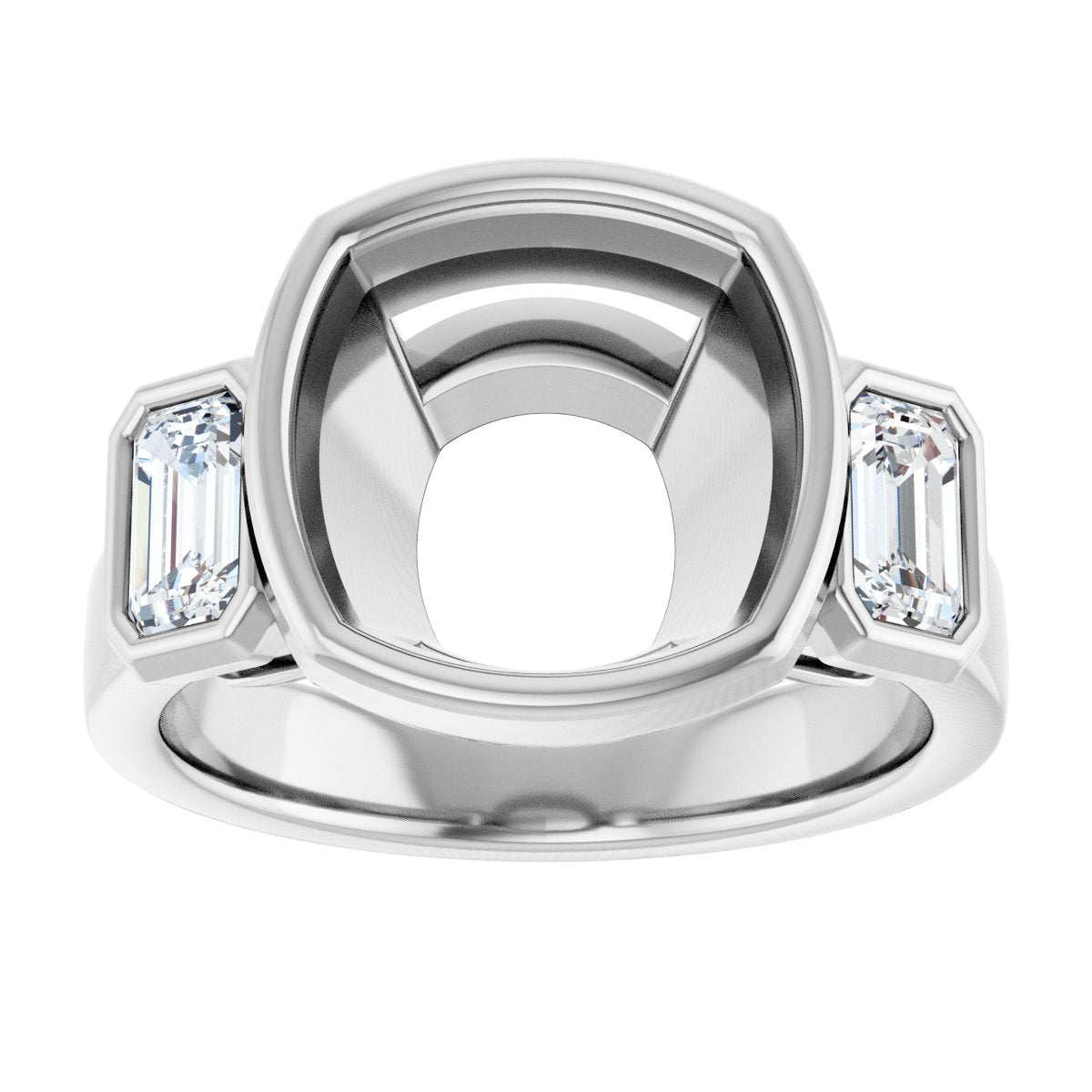 Cushion Bezel-Set Three-Stone Engagement Ring Semi-Mount - gallery - Series 126961