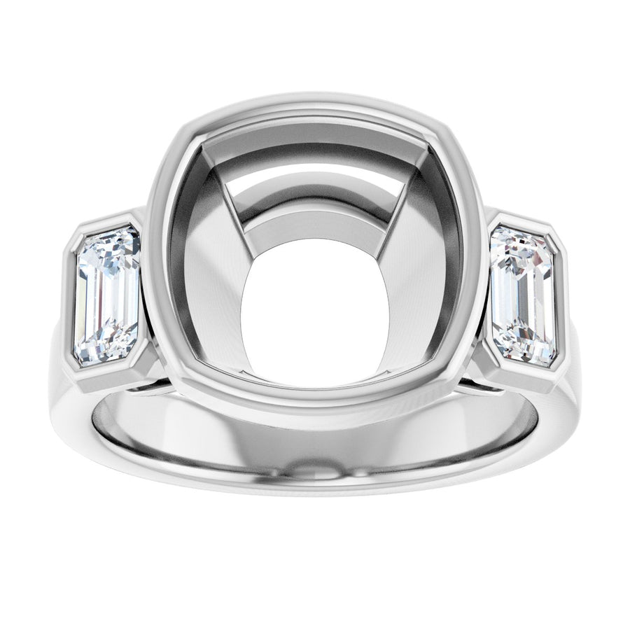 Cushion Bezel-Set Three-Stone Engagement Ring Semi-Mount - gallery - Series 126961