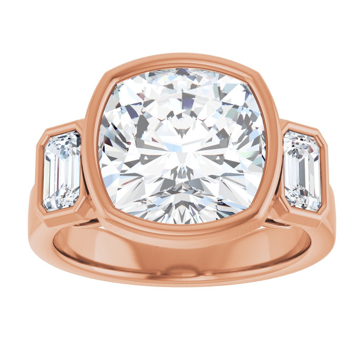 Cushion Bezel-Set Three-Stone Engagement Ring Semi-Mount - gallery - Series 126961