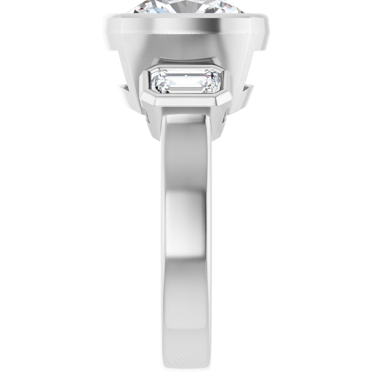 Cushion Bezel-Set Three-Stone Engagement Ring Semi-Mount - gallery - Series 126961