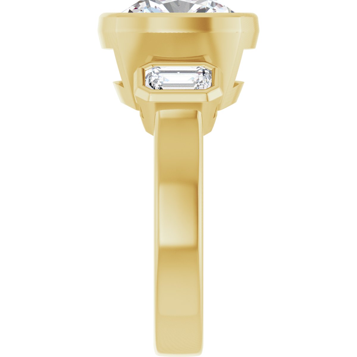 Cushion Bezel-Set Three-Stone Engagement Ring Semi-Mount - gallery - Series 126961