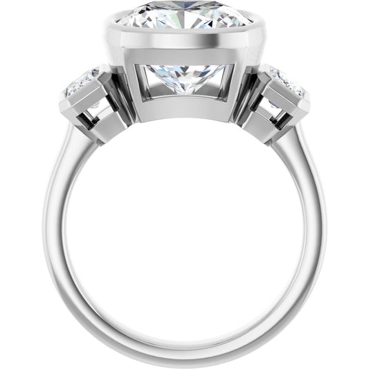 Cushion Bezel-Set Three-Stone Engagement Ring Semi-Mount - gallery - Series 126961