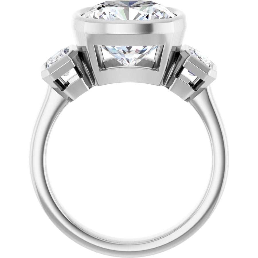 Cushion Bezel-Set Three-Stone Engagement Ring Semi-Mount - gallery - Series 126961