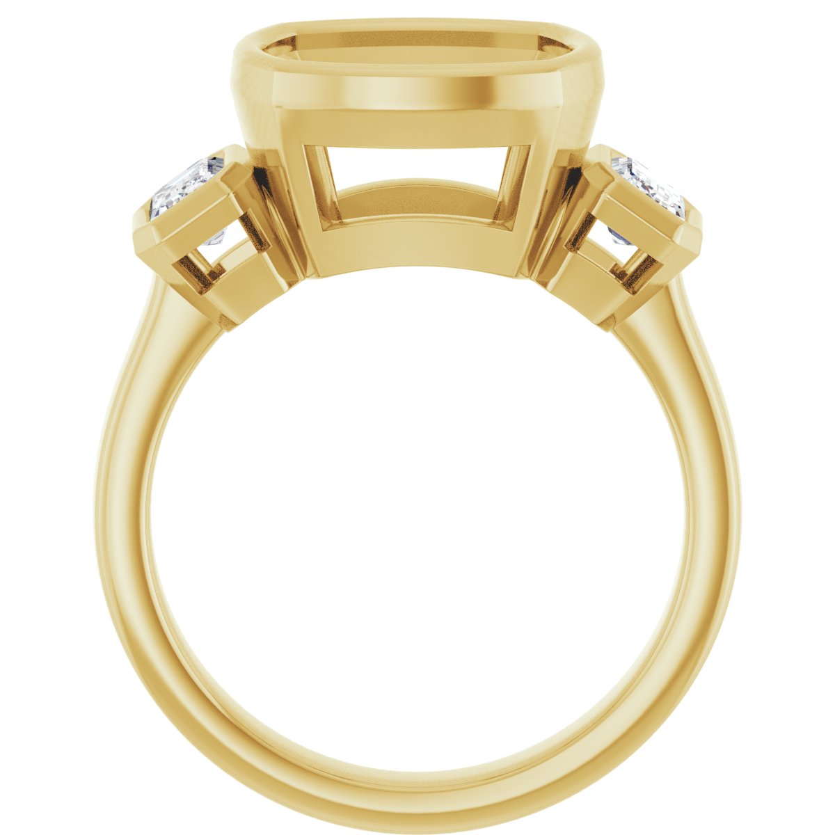 Cushion Bezel-Set Three-Stone Engagement Ring Semi-Mount - gallery - Series 126961