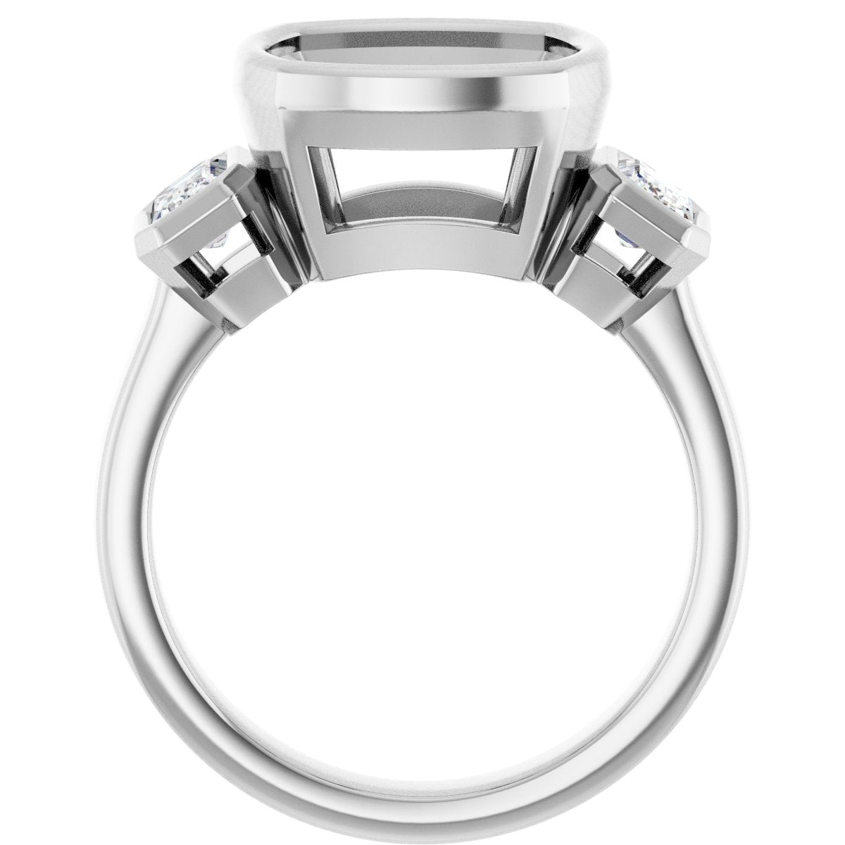 Cushion Bezel-Set Three-Stone Engagement Ring Semi-Mount - gallery - Series 126961