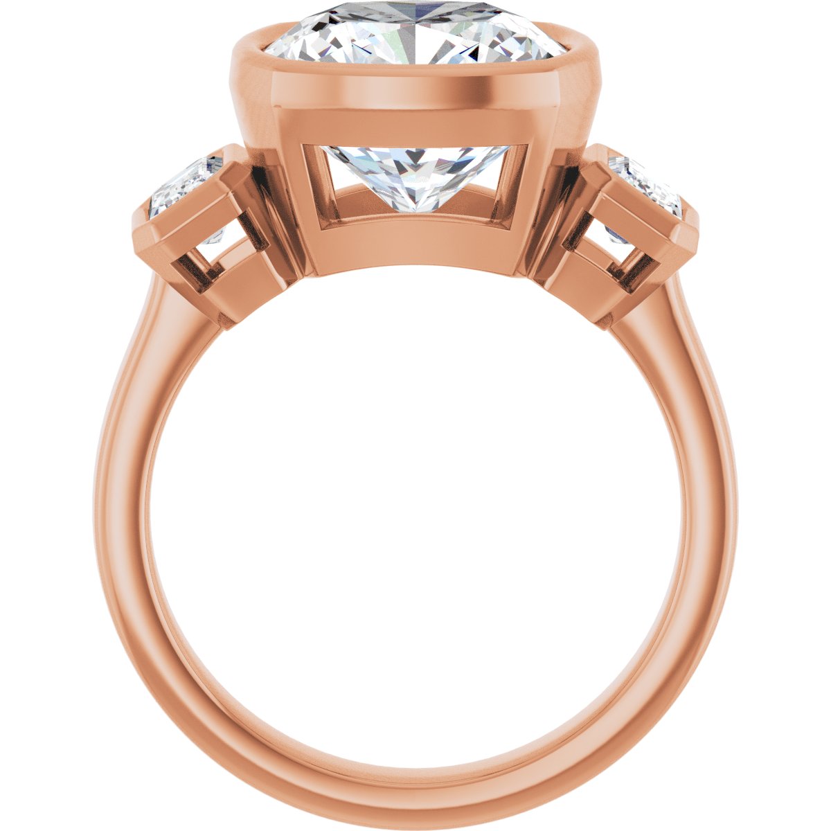 Cushion Bezel-Set Three-Stone Engagement Ring Semi-Mount - gallery - Series 126961