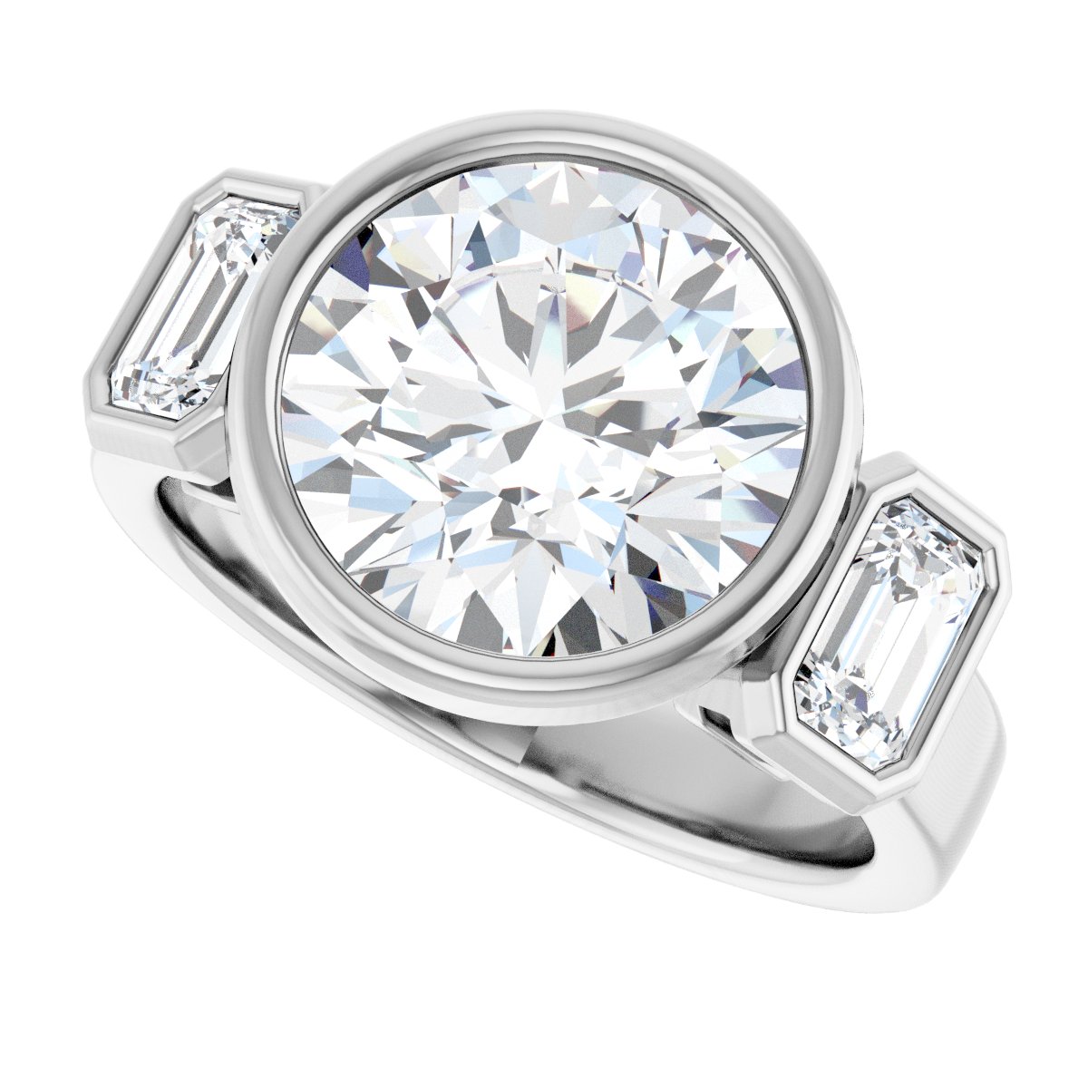 Round Bezel-Set Three-Stone Engagement Ring Semi-Mount - gallery - Series 126961
