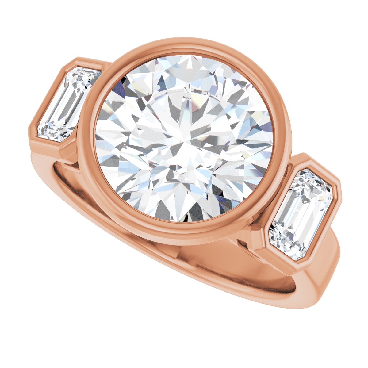 Round Bezel-Set Three-Stone Engagement Ring Semi-Mount - gallery - Series 126961