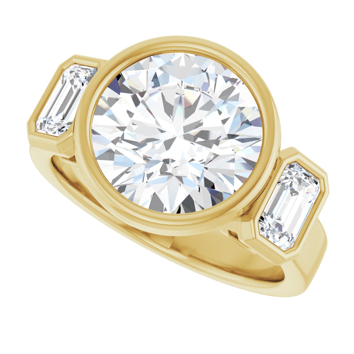 Round Bezel-Set Three-Stone Engagement Ring Semi-Mount - gallery - Series 126961