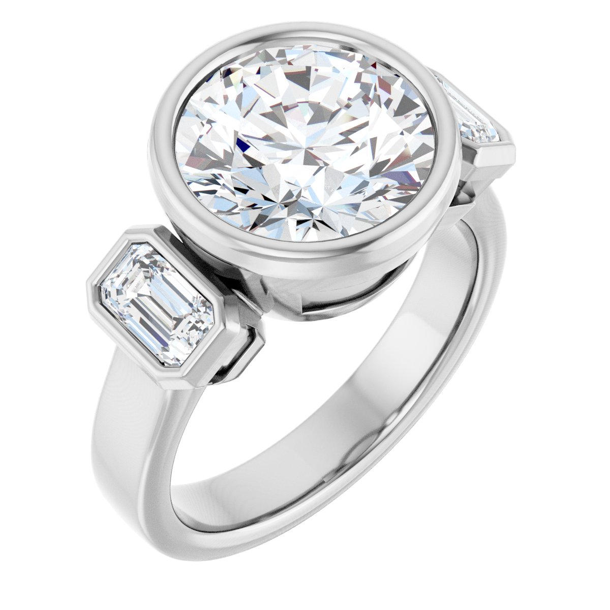 Natural Diamond Round Bezel-Set Three-Stone Engagement Ring Semi-Mount - Platinum - Series 126961