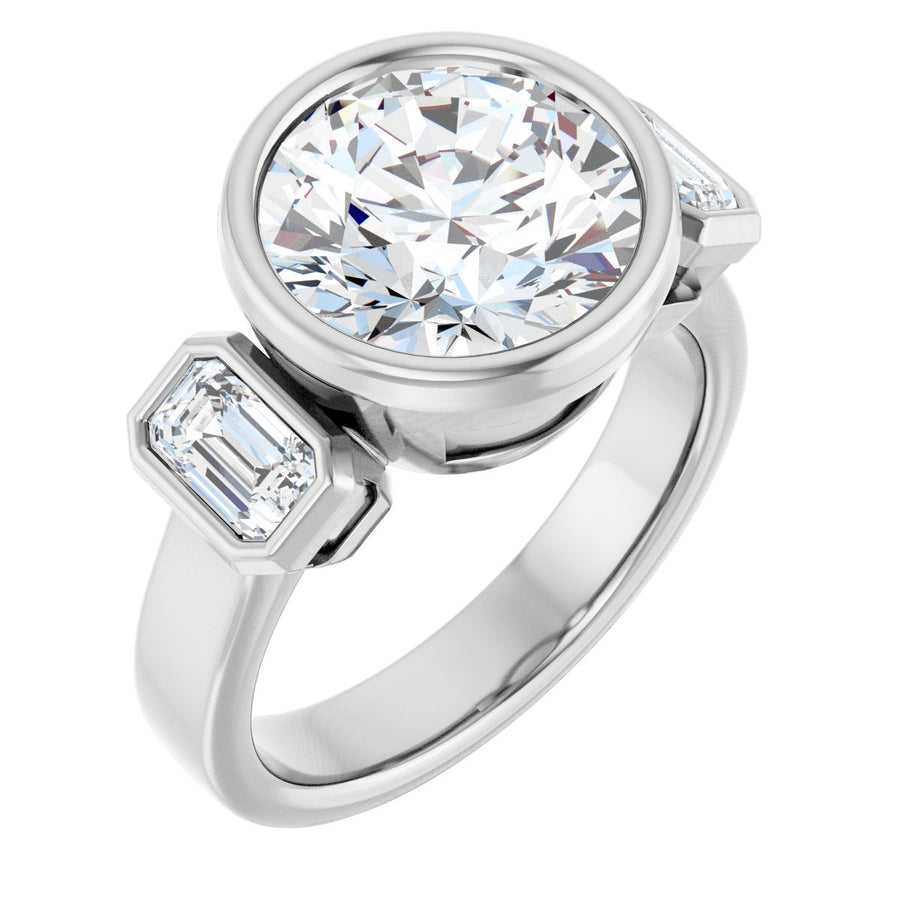 Natural Diamond Round Bezel-Set Three-Stone Engagement Ring Semi-Mount - Platinum - Series 126961