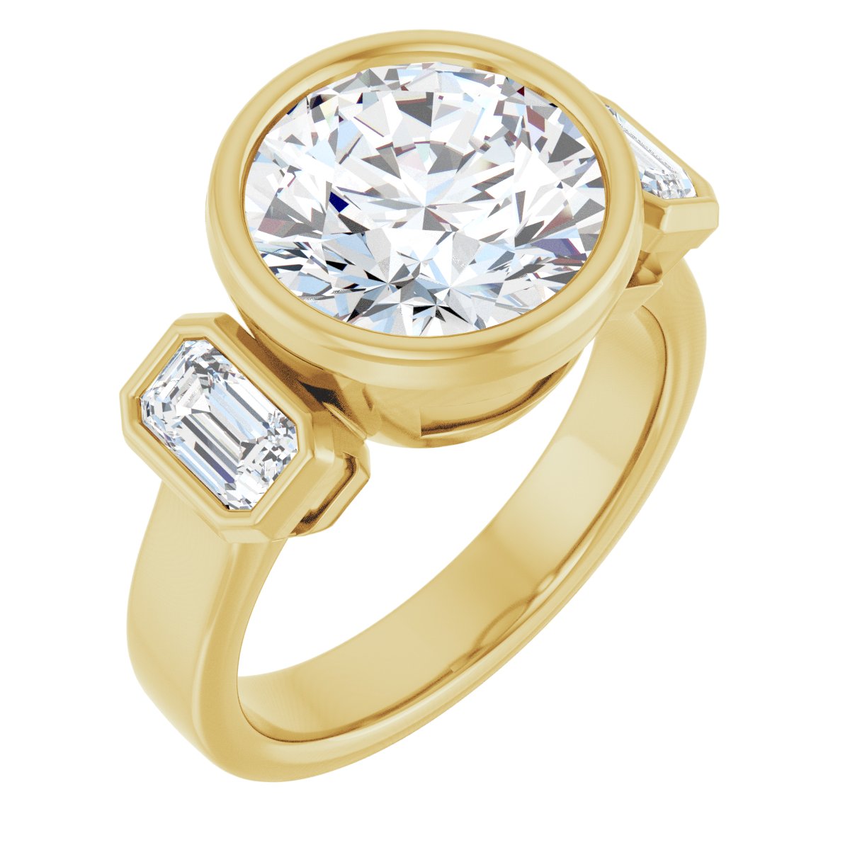 Natural Diamond Round Bezel-Set Three-Stone Engagement Ring Semi-Mount - 14K Yellow Gold - Series 126961