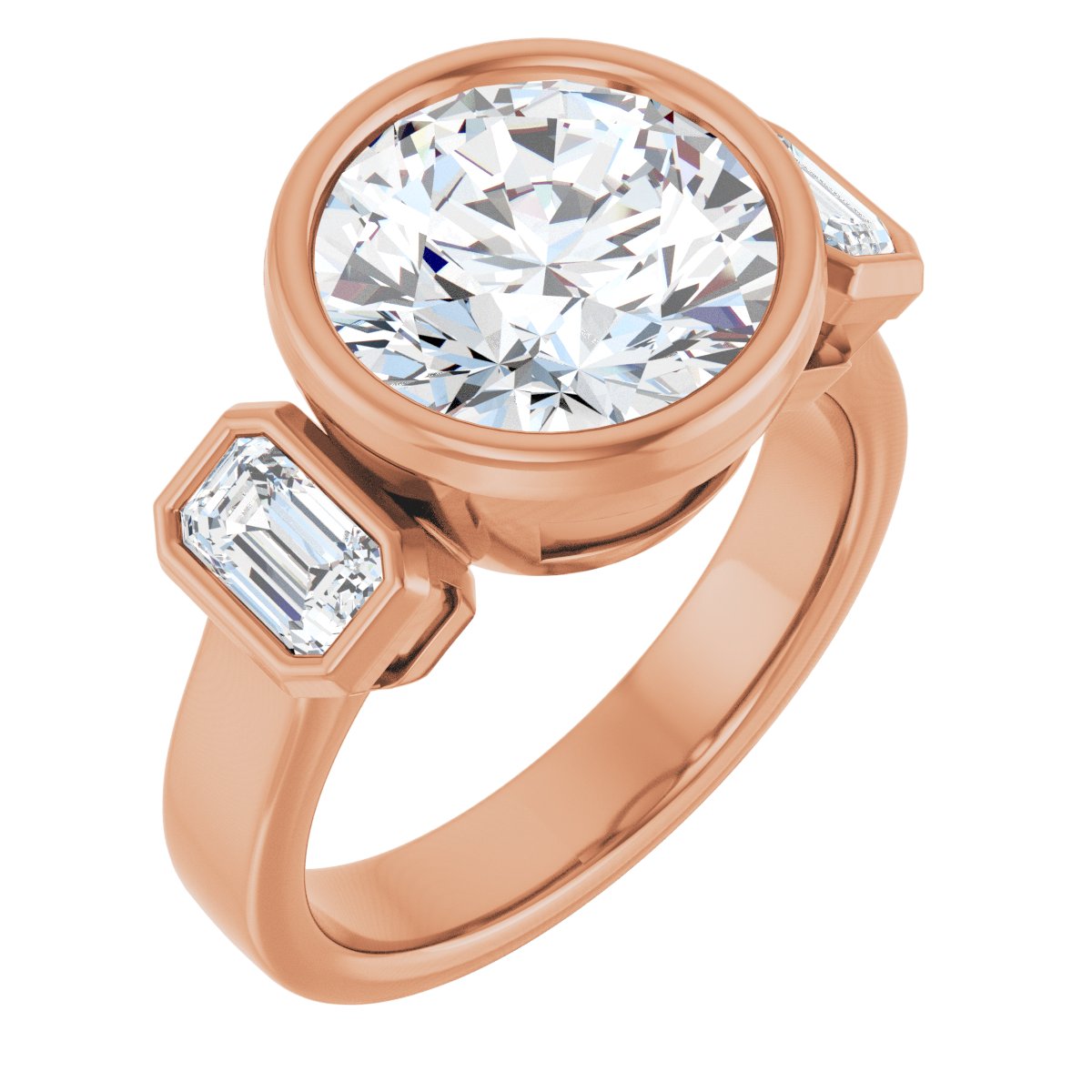 Natural Diamond Round Bezel-Set Three-Stone Engagement Ring Semi-Mount - 14K Rose Gold - Series 126961