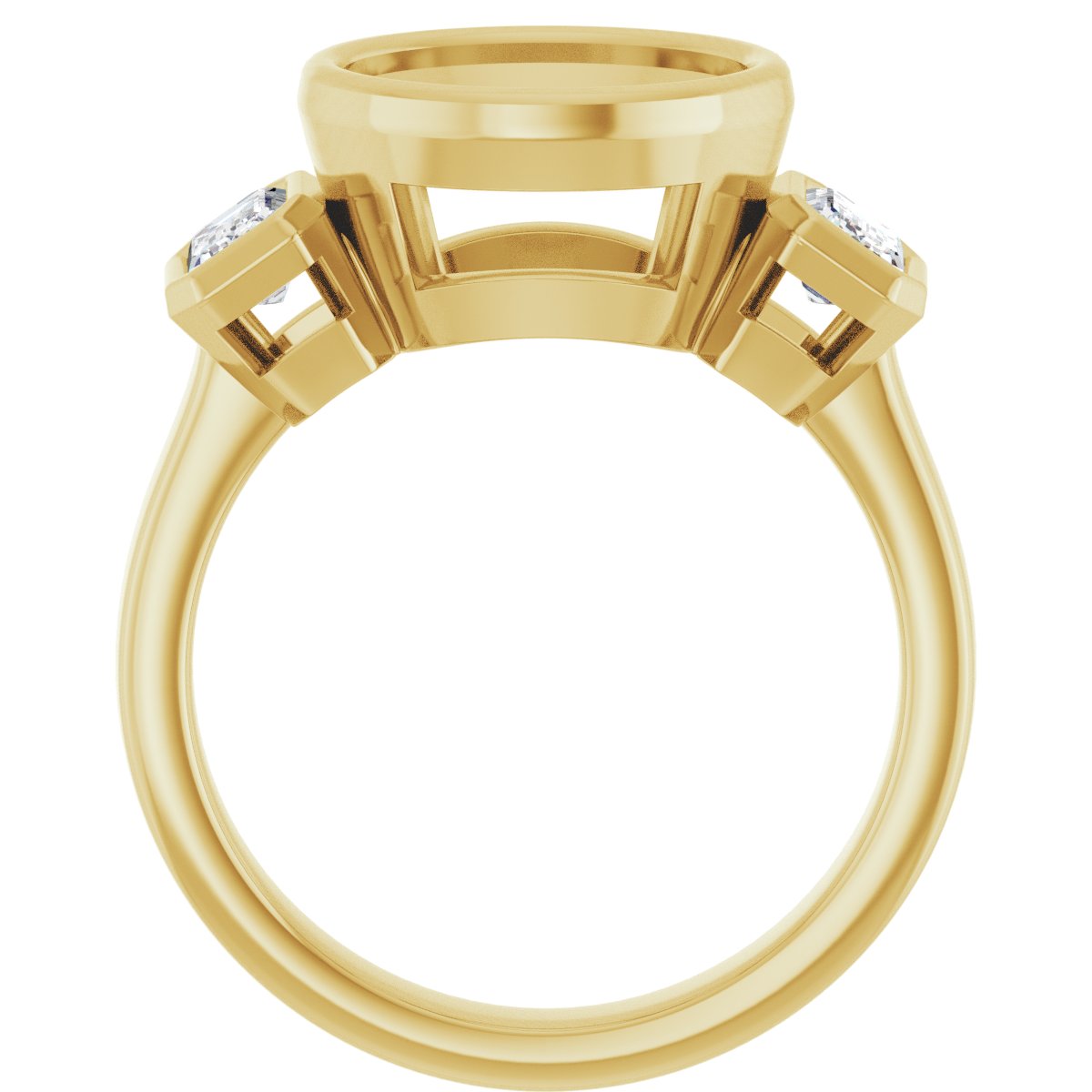 Round Bezel-Set Three-Stone Engagement Ring Semi-Mount - gallery - Series 126961