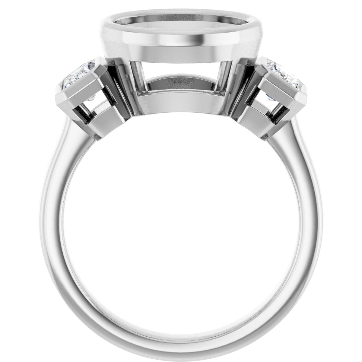Round Bezel-Set Three-Stone Engagement Ring Semi-Mount - gallery - Series 126961
