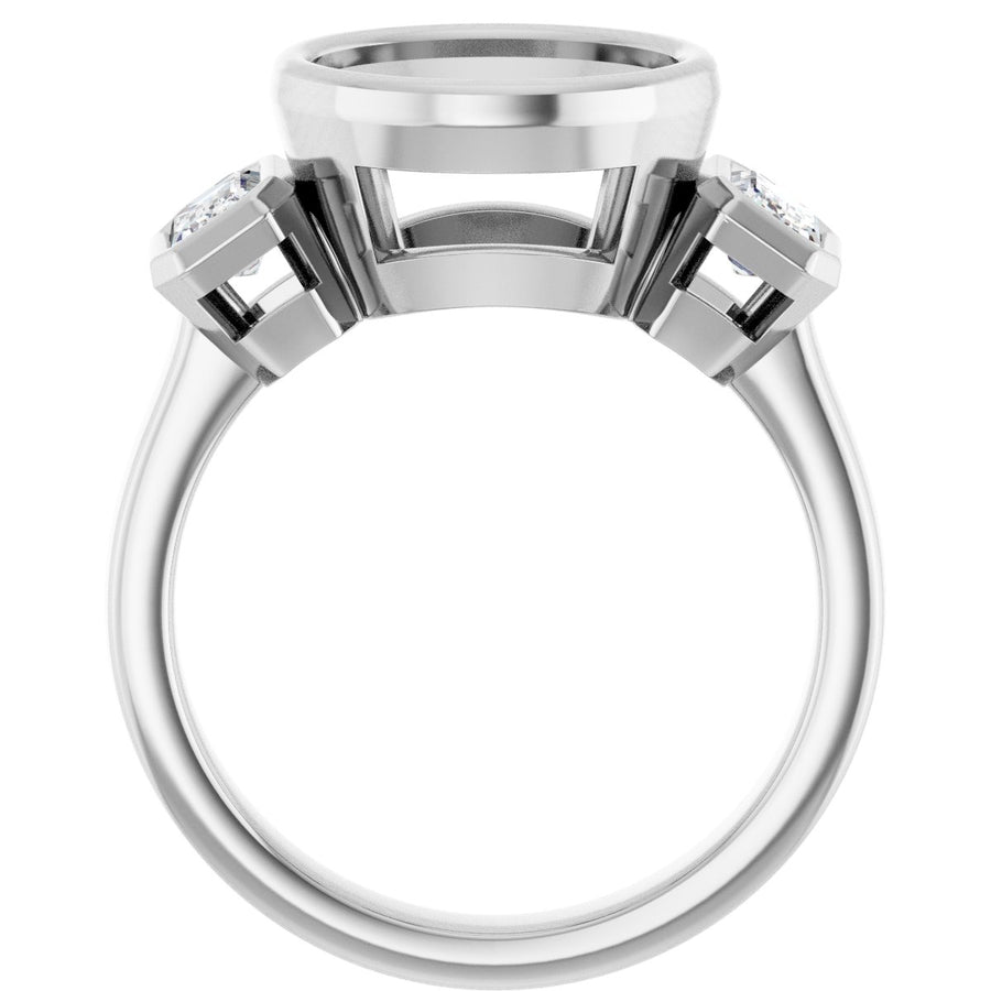 Round Bezel-Set Three-Stone Engagement Ring Semi-Mount - gallery - Series 126961