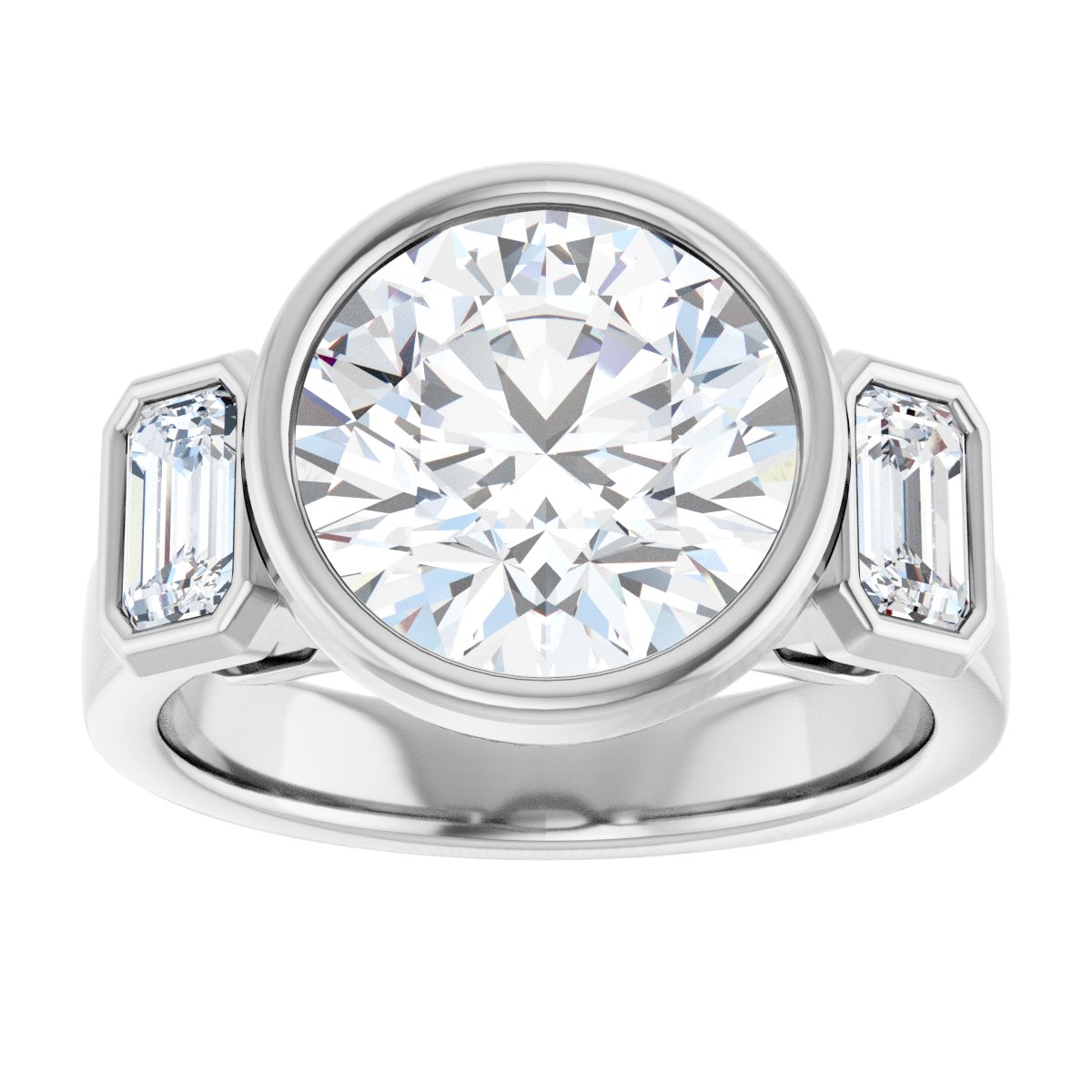 Round Bezel-Set Three-Stone Engagement Ring Semi-Mount - gallery - Series 126961