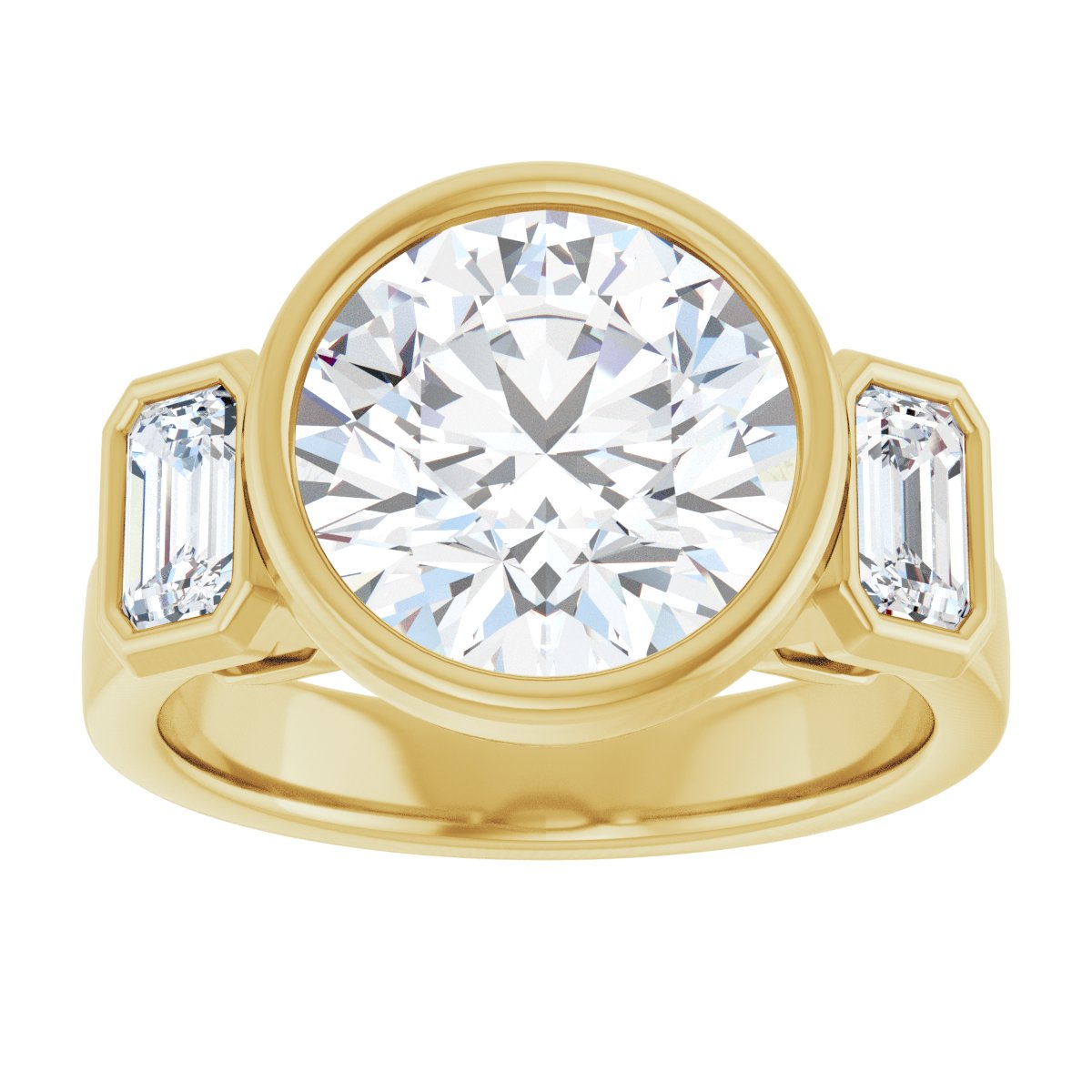 Round Bezel-Set Three-Stone Engagement Ring Semi-Mount - gallery - Series 126961