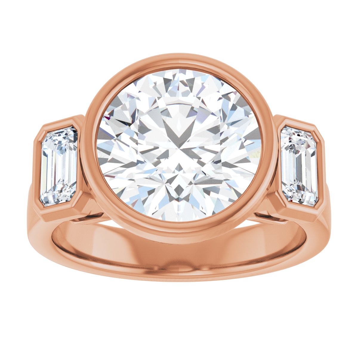 Round Bezel-Set Three-Stone Engagement Ring Semi-Mount - gallery - Series 126961