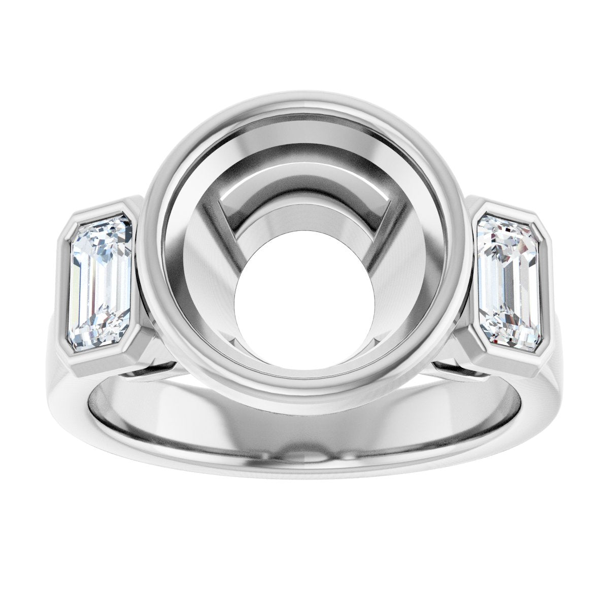 Round Bezel-Set Three-Stone Engagement Ring Semi-Mount - gallery - Series 126961