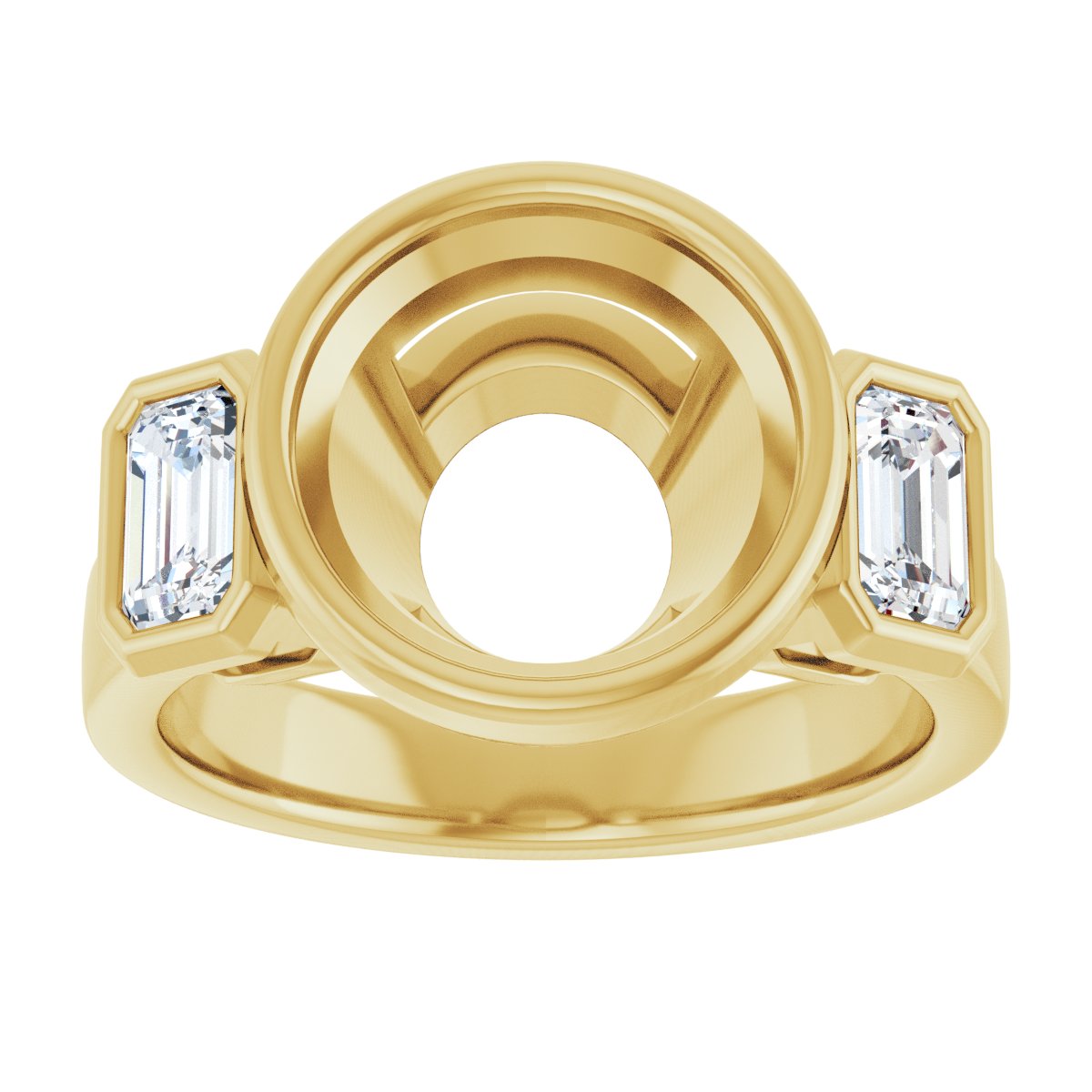 Round Bezel-Set Three-Stone Engagement Ring Semi-Mount - gallery - Series 126961