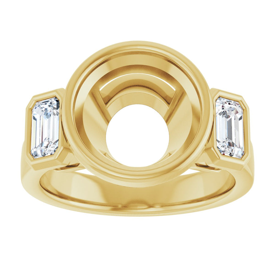 Round Bezel-Set Three-Stone Engagement Ring Semi-Mount - gallery - Series 126961