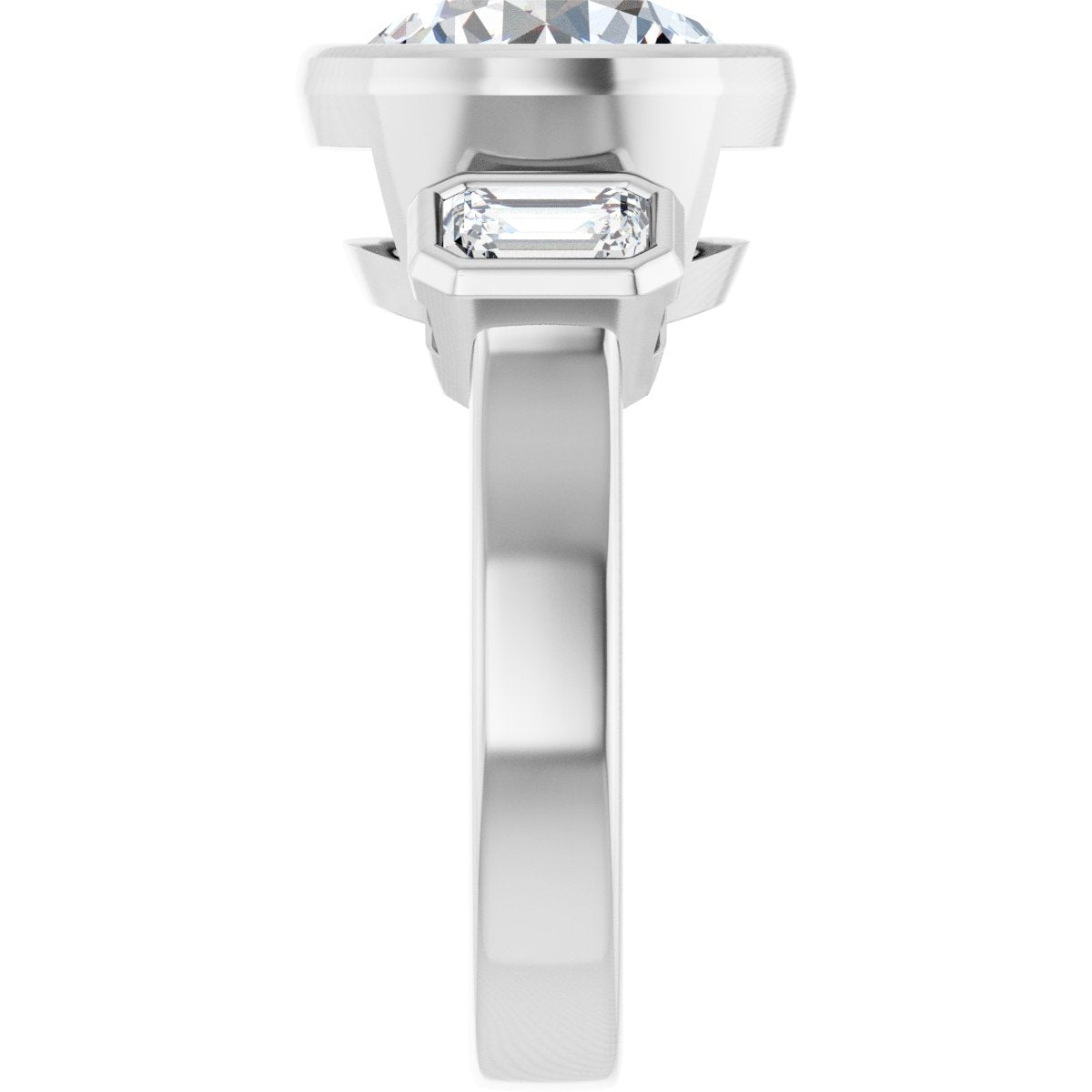 Round Bezel-Set Three-Stone Engagement Ring Semi-Mount - gallery - Series 126961
