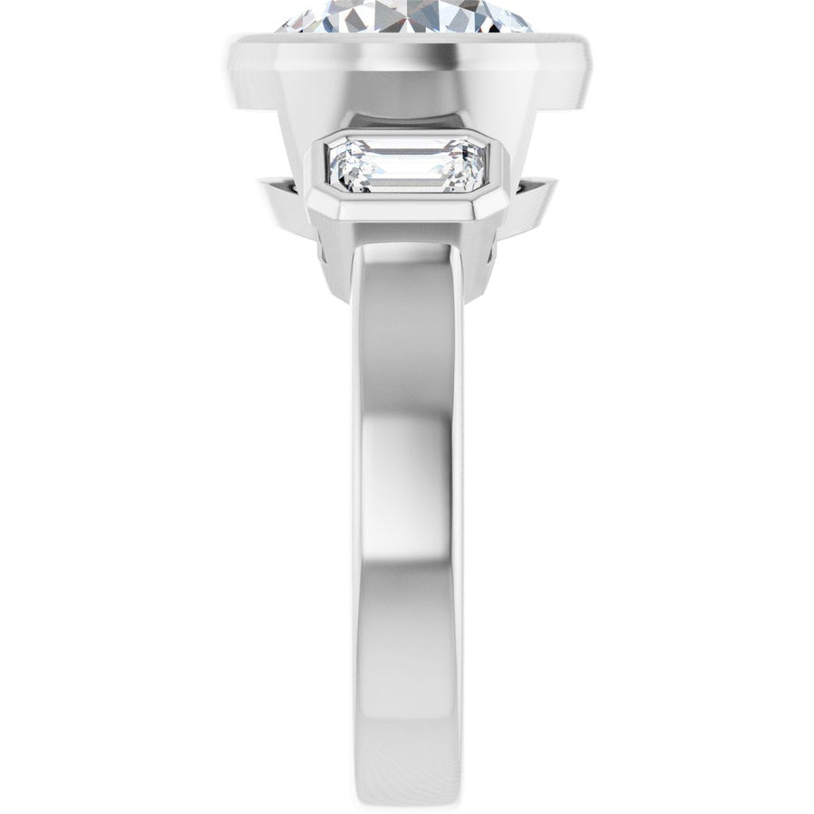 Round Bezel-Set Three-Stone Engagement Ring Semi-Mount - gallery - Series 126961