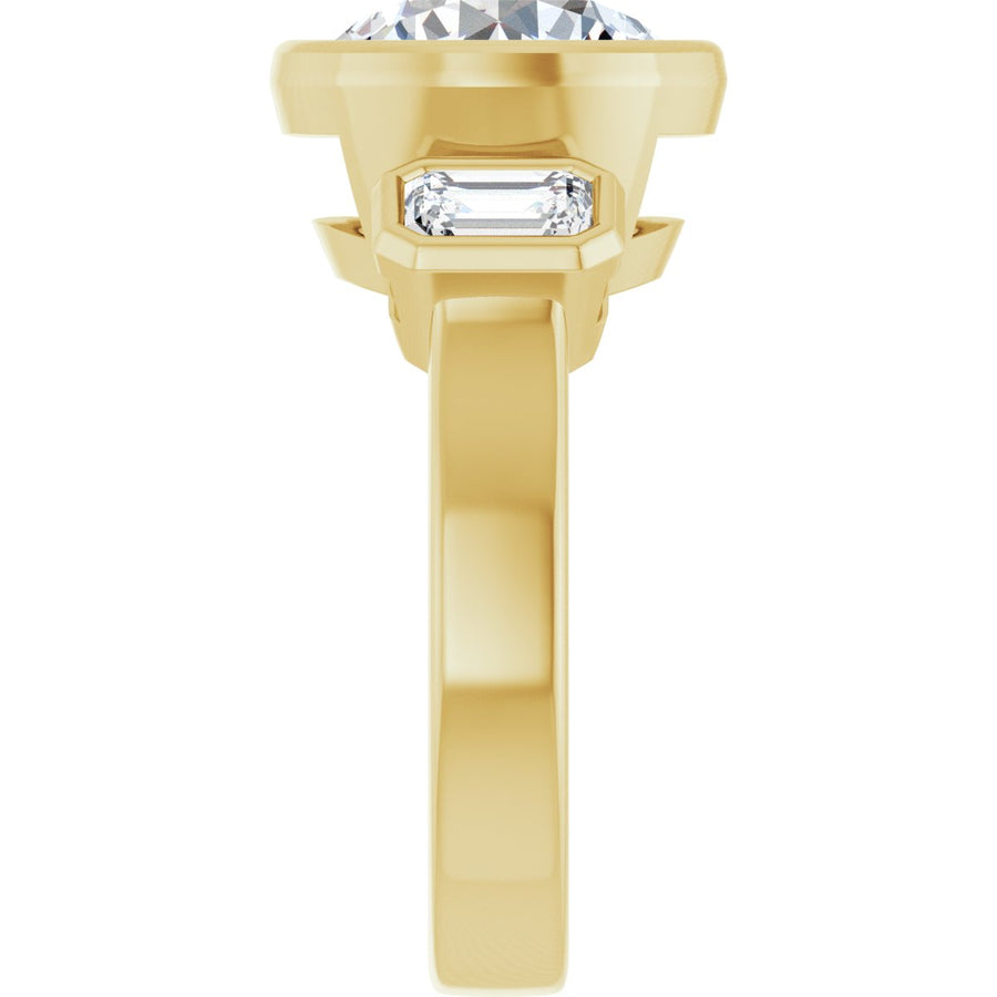 Round Bezel-Set Three-Stone Engagement Ring Semi-Mount - gallery - Series 126961