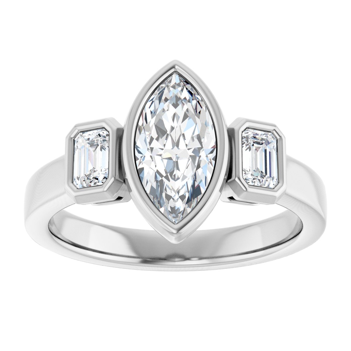 Marquise Bezel-Set Three-Stone Engagement Ring Semi-Mount - gallery - Series 126961