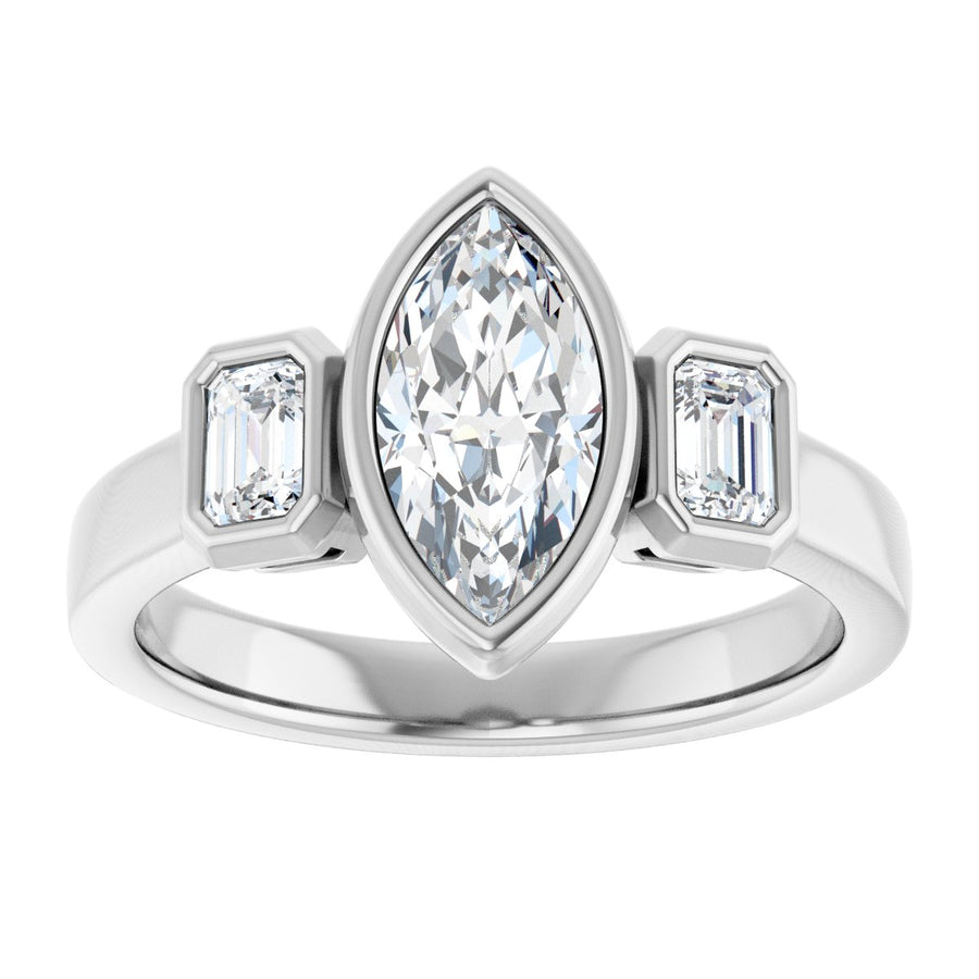 Marquise Bezel-Set Three-Stone Engagement Ring Semi-Mount - gallery - Series 126961
