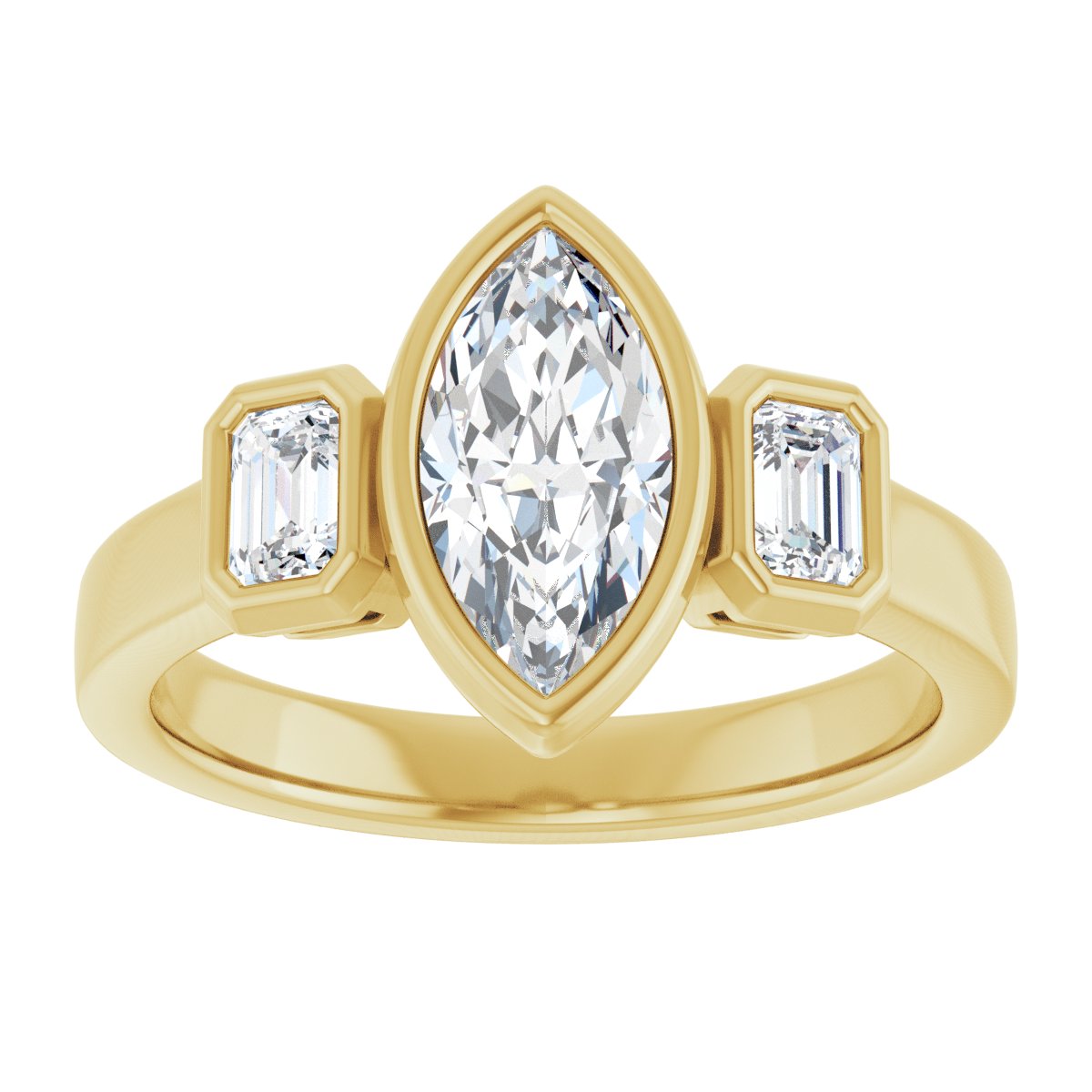 Marquise Bezel-Set Three-Stone Engagement Ring Semi-Mount - gallery - Series 126961